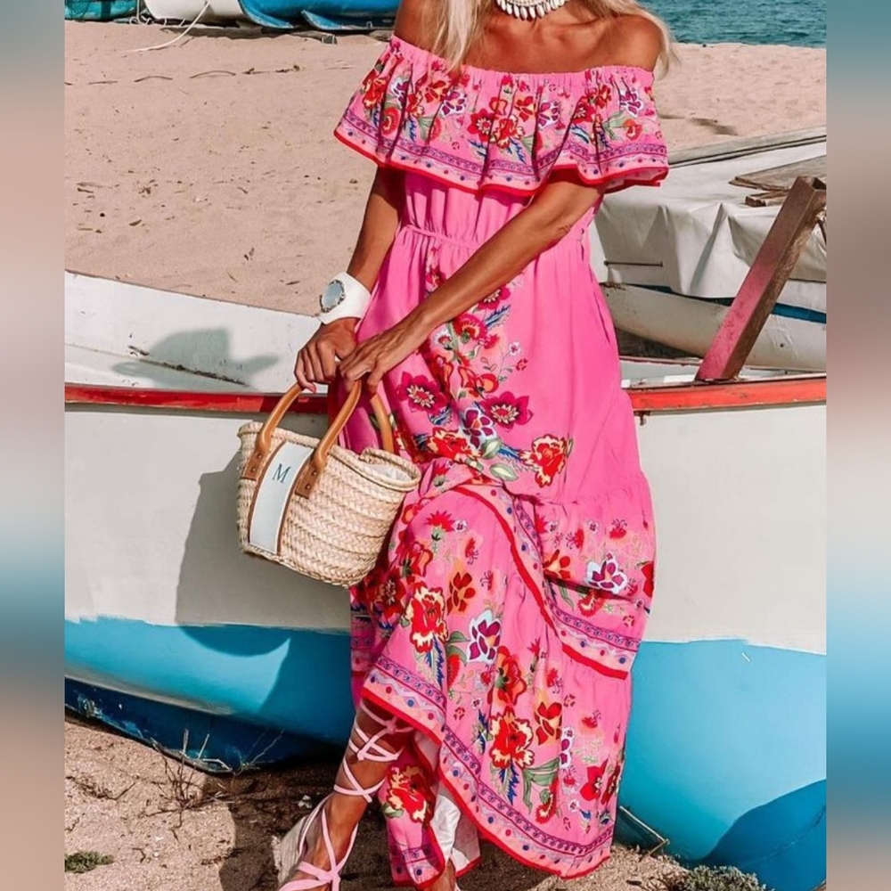 Summer Blossom Ruffle Maxi - Pink - Picture 8 of 8